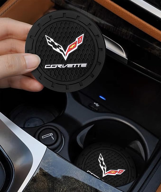 Car Cup Holder Coaster for Corvette C6 C7 C8 Cupholder Coaster Interior Accessories 2.75in 2Pieces Black