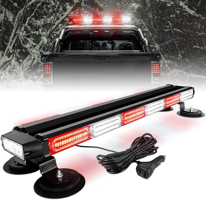 ASPL 26inch 126 LED Rooftop Emergency Strobe Lights Bar Double Side Flashing Safety Warning Traffic Advisor Light Bar Hazard Snow Plow Light for Work Trucks Vehicles Construction Tow Pickup(Red/White)