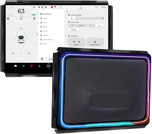Screen Ambient Light for Tesla Model 3(2017~2023) & Model Y(2020~2024) Interior Lighting Screen Metal Protector case (Black)