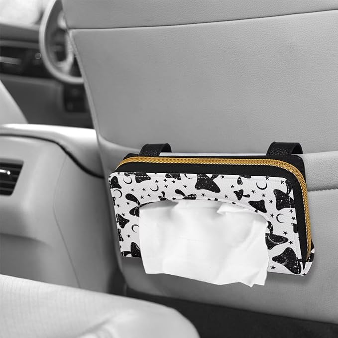 Black Mushroom Automotive Sun Visor Tissue Holder PU Leather Car Visor Accessories Car Sun Visor Napkin, Mask Dispenser