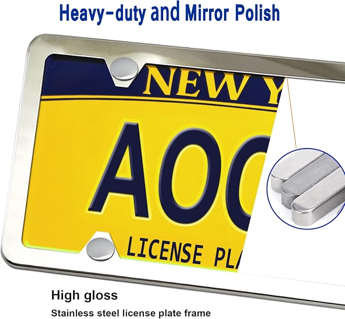 Aootf Trailer License Plate Bracket, Aluminum Holder & Chrome Frame | Aluminum Truck/RVs/Boats Holder, Stainless Steel Frame, with Screw Caps