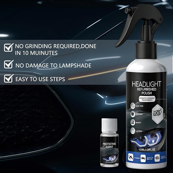 2Pcs Car Headlight Restoration Polishing Kits,Headlight Restoration Kit,Headlight Cleaner And Restorer Kit,Fast & Easy Car Headlight Cleaner,Multifunctional Car Headlight Polishing(100ml+20ml)