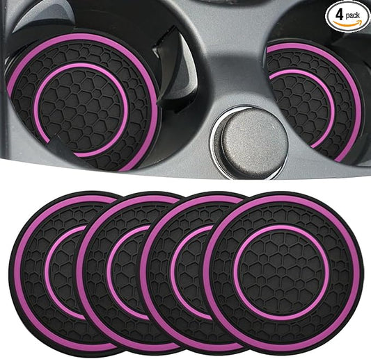 Car Cup Coaster Universal Automotive Waterproof Non-Slip Cup Holders Sift-Proof Spill Holder Car Interior Accessories 4 Pack Black & Purple