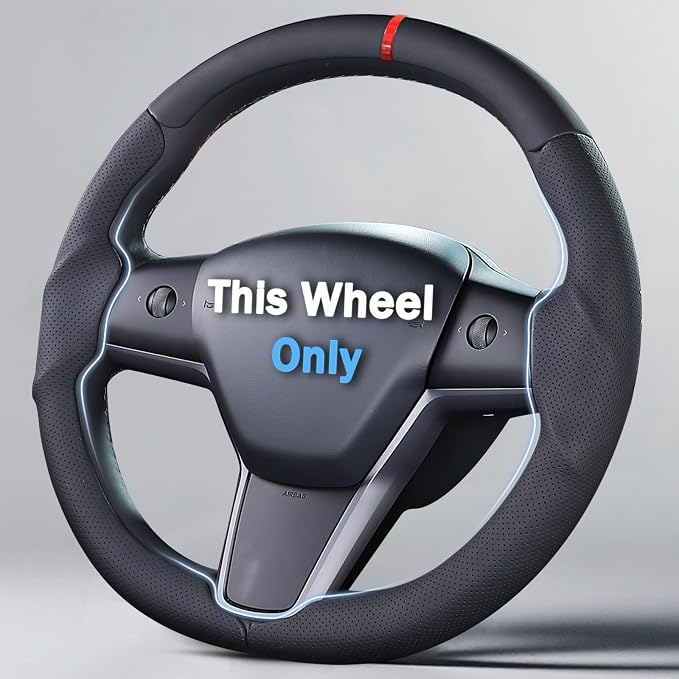 Steering Wheel Cover for 2017-2023 Tesla Model 3 2020-2024 Tesla Model Y, Leather Steering Wheel Cover for Tesla Model 3/Y Accessories, Black