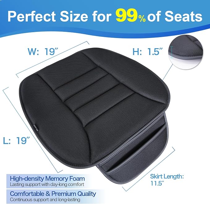 Lofty Aim Car Seat Cushion for Driving, Memory Foam Driver Seat Cushion | Car Seat Cushion for Long Driving, Automotive Seat Cushion for Pain Relief, Car Seat Pillow Fits Vehicles, Office, 4D Black