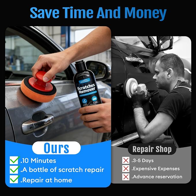 Car Scratch Remover, 300ml Scratch Repair & Swirl Remover Kit for Vehicles, Scratch Eraser Restorer & Polishing with Pad and Nano Sparkle Cloth for Light Scratches, Oxidation, Water Spots