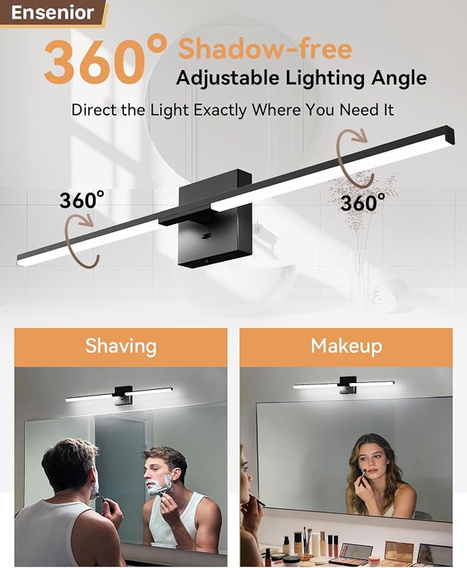Ensenior Modern Bathroom Vanity Light 32 inch, Built-in Dimmer, 18.5W Dimmable 5CCT Led Bath Lights, Black Bar Vanity Light for Bathroom Mirror Cabinets Bedroom-FCC & ETL Certificated