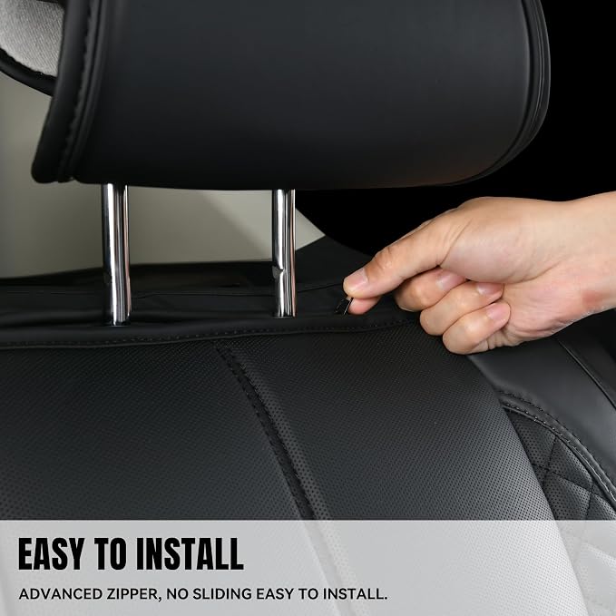 CAR PASS Waterproof Leather Back Seat Covers, Nappa PU Leather Rear Seat Bench Cushioned Breathable Back Row Protector Universal Fit for Car Sedan SUV Pickup Truck, Backseat Rear (Black)