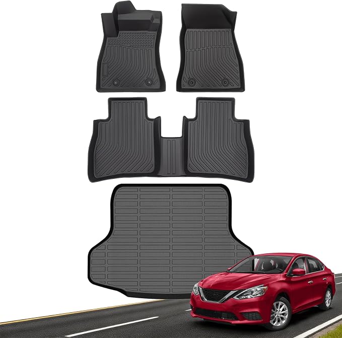 Floor Mats for Nissan Sentra 2014-2019, Custom Fit TPE Liners | All Weather Waterproof Floor Mats with Cargo Liner, Heavy Duty Anti-Slip TPE Protection, Full Set for Front & 2nd Row
