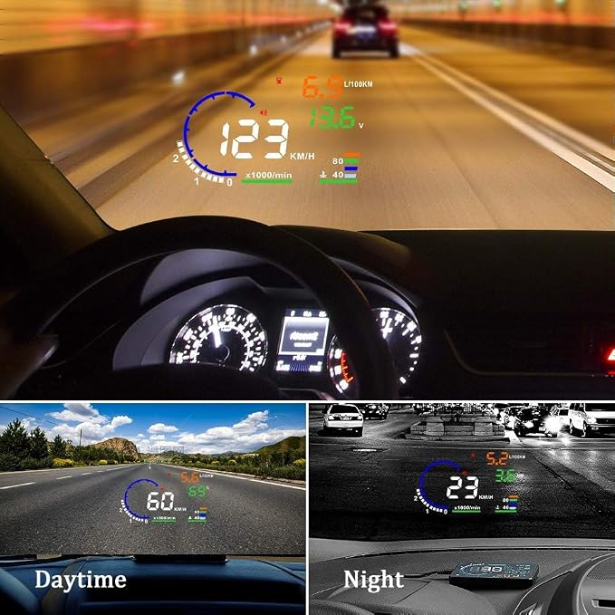 5.5 inches A8 OBD2 Windshield HUD Head Up Display with Display RPM MPH Speeding Warning Fuel Consumption Temperature