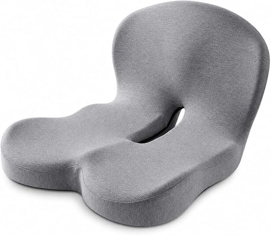 Orthopedic Memory Foam Car Seat Cushion for Sciatica & Back Pain Relief - Ergonomic Non-Slip Office Chair Cushion & Car Cushions for Long Driving with Lumbar Support, Universal Fit (Grey)