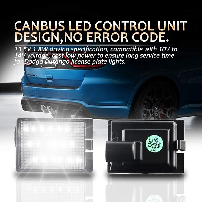 D-Lumina LED License Plate Lights Assembly Compatible with 2014-2024 Dodge Durango Pickup Truck, 6000K White 2-Pieces