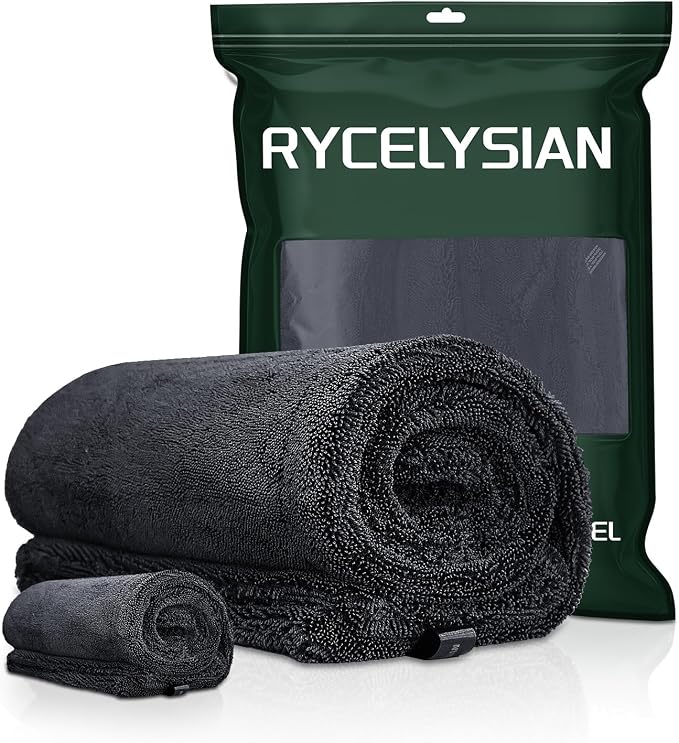 2 Pack 1500GSM Microfiber Drying Towel for Car 24"x36" & 11.8"x11.8"(Grey) | Ultra Absorbent Streak-Free Lint Free Twisted-Loop Cleaning Cloth for Cars Motorcycles Windows Kitchen