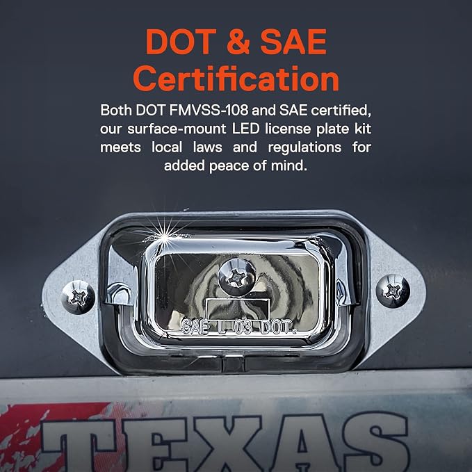 TRUE MODS Chrome Boat Trailer LED License Plate Light [Surface Mount] [DOT FMVSS 108] [SAE L] [Waterproof] [12V DC] Universal Submersible Tag Lamp for Auto Work Utility Flatbed Dump Box Semi Truck RV