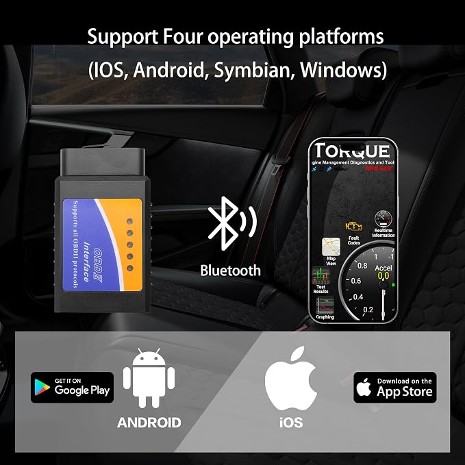 YAODHAOD OBD2 Scanner Bluetooth for iPhone iOS Android Windows Wireless Car Diagnostic Scan Tool, ELM327 OBDII Fault Diagnostic Code Reader, Check Engine Light Reset, Live Data (Bluetooth)