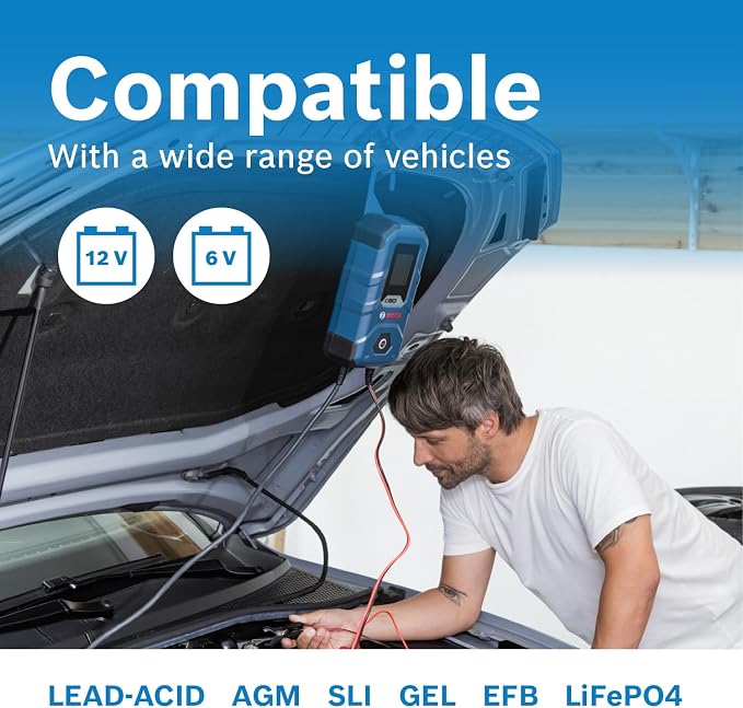 BOSCH C80-Li: 15A 6V/12V Next-Gen Battery Charger for Lead-Acid & Lithium | Including AGM, EFB, Gel & SLI - Unique 20A Fast-Mode & Smart Maintenance, Trickle Functionality & Advanced Safety Features