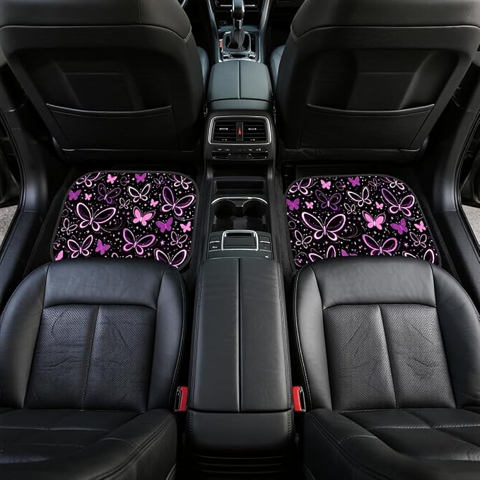 Boho Flower Car Floor Mats Set of 4 Minimalist White Floral Line Art Grey Automotive Foot Mats Rugs Carpet for Car Non-Slip Auto Car Accessories Universal Fit for Car SUV Truck Van