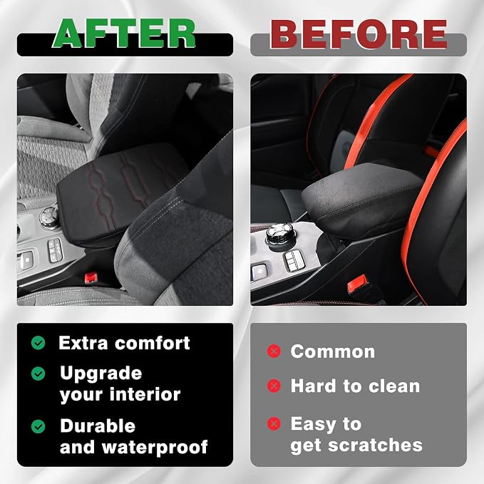 Muslogy Center Console Armrest Cover Fit for Ford Ranger 2024 2025 2026 Accessories, Comfort Armrest Pad Console Lid Cushion Vegan Leather Regular Thick(Black/Orange Trim)