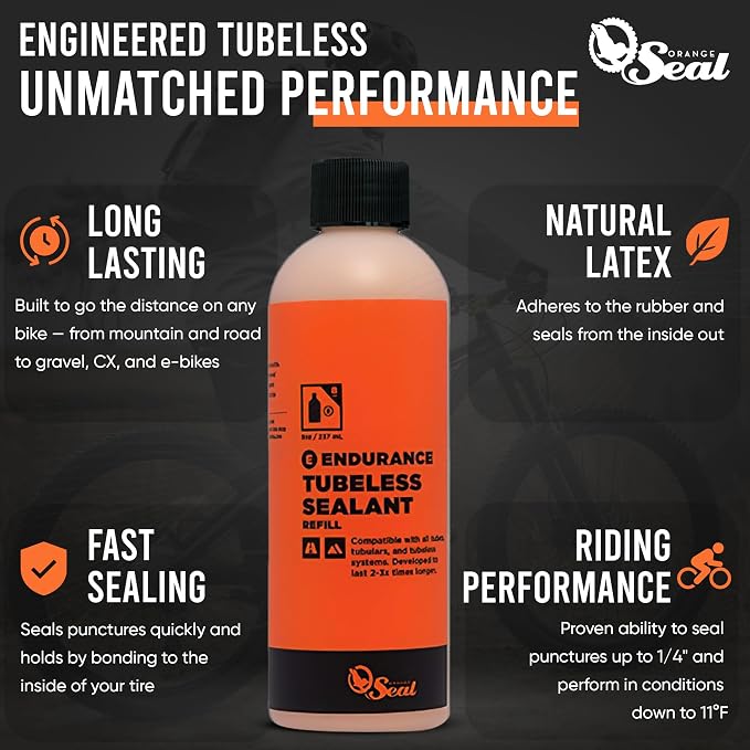 Orange Seal - Endurance Formula Tubeless Bike Tire Sealant | Long Lasting, Fast Sealing | for MTB, Road, CX and Gravel Bicycle Tires