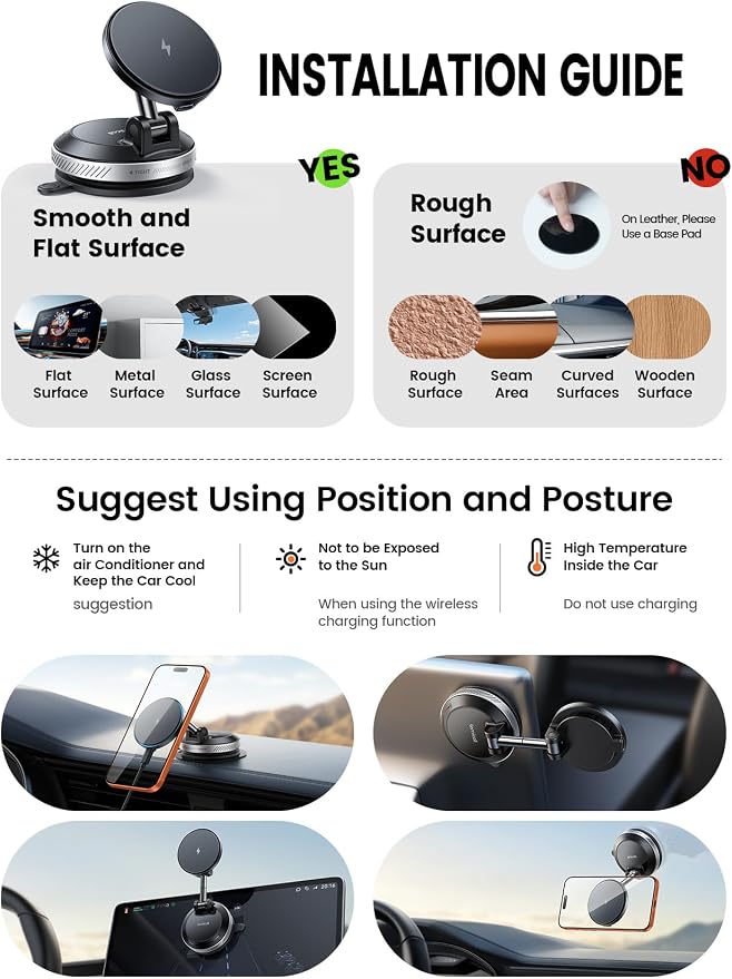 Lamicall 15W for MagSafe Car Mount Charger - [70 LBS Strongest Suction] Magnetic Wireless Car Charger, Suction Cup Phone Mount, Vacuum Magnetic Phone Holder Car Mount for iPhone 17 Pro Max 16 Silver