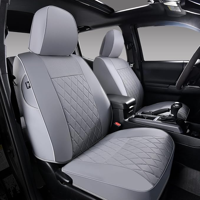 Coverado Tacoma Leather Seat Covers, Front Car Seat Covers Custom Fit for 2016-2023 Toyota Tacoma Double & Crew Cab, Covers Seat Protector for Tacoma Accessories (Gray)