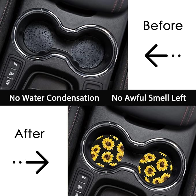 2 PCS Sunflower Leopard Car Cup Holder Coasters Universal Neoprene Coasters | 2.75" Universal Size Anti Slip Rubber Mat, Auto Cup Holder Decor for SUV Truck,Sunflowers Gifts for Women Mom Her Wife