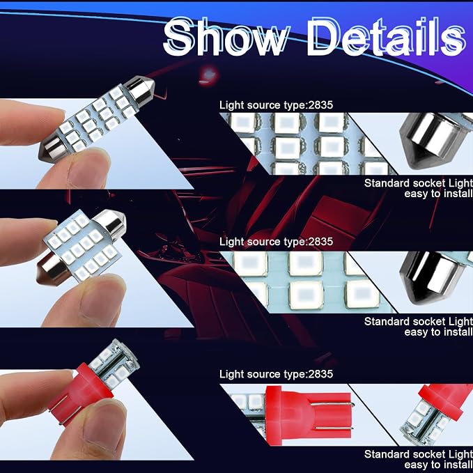 NTNEV 24PCS LED Interior Replacement Bulbs, Interior Car Lights, Dome Light LED Car Bulb Kit Set T10 31 mm 42 mm, Used for Map Dome Lights and License Plate Courtesy Lights Accessories (Red)