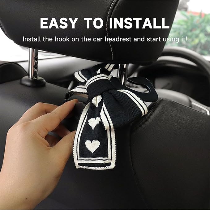 2PCS Car Seat Hooks, Cute Bow Car Seat Headrest Hooks for Purses, Bags, Umbrella, Universal Automotive Interior Decoration Accessoriesl for Vehicle, SUV, Sedan, Truck (White)