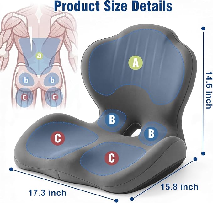 Car Seat Cushion with Lumbar Support Pillow, Memory Foam Office Chair Cushion for Back Pain Sciatica Pain Relief, Ergonomic L-Shaped Seat Cushion for Car Truck Driving Office Chair Home (Gray)