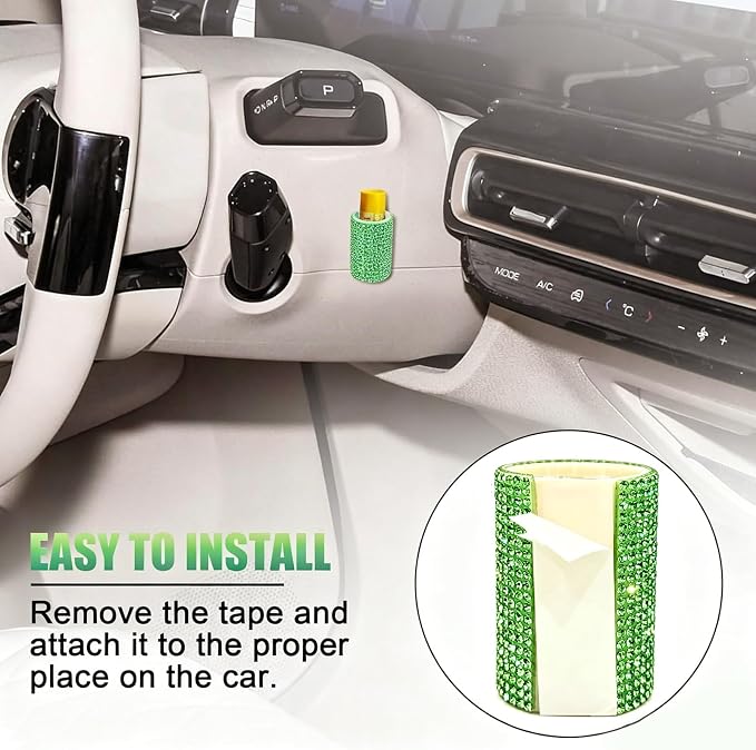 Upright Car Chapstick Holder, Bling Insulating Lip Balm Holder,Rhinestone Car Accessories for Women Interior ,Suitable for Most Vehicles. (Green)