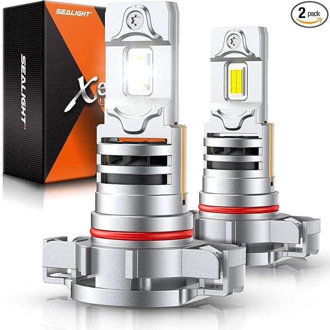 SEALIGHT 5202 LED Fog Light Bulbs, 5201 Fog Lamp 6500K White Light, 18000LM 1:1 Design PS19W PS24W Fog light Bulb with Cooling Fan, Pack of 2