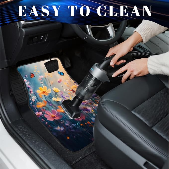 Spring Floral Car Floor Mats Wildflower Flower Blossom Butterfly Carpet Front Rear Carpets Mat Decorative Car Floor Carpets Non-Slip Auto Car Accessories Universal Fit Car Accessories for Truck