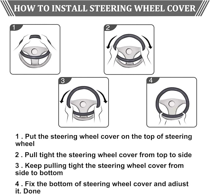 Evankin Lattice Leather Steering Wheel Cover, Black and White Checker Car Accessories, Non-Slip and Comfortable Unisex Universal Steering Wheel Cover 15 inch for Women Men (Black and White Checker)