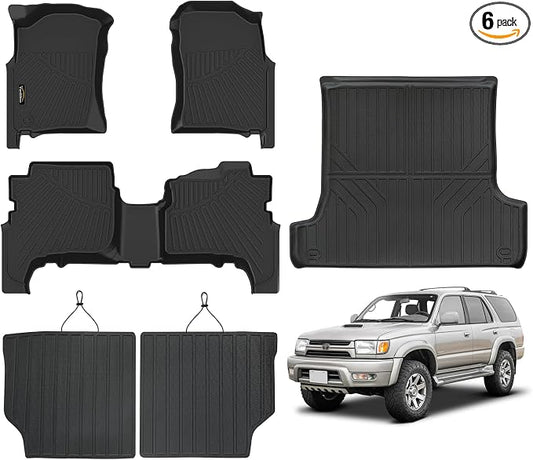 Floor Mats Custom for Toyota 4Runner 1996-2002 | All Weather TPE Rubber Floor Liners, Cargo Liner, Backrest Mat Full Set for 3rd Gen 4Runner Accessories, Black