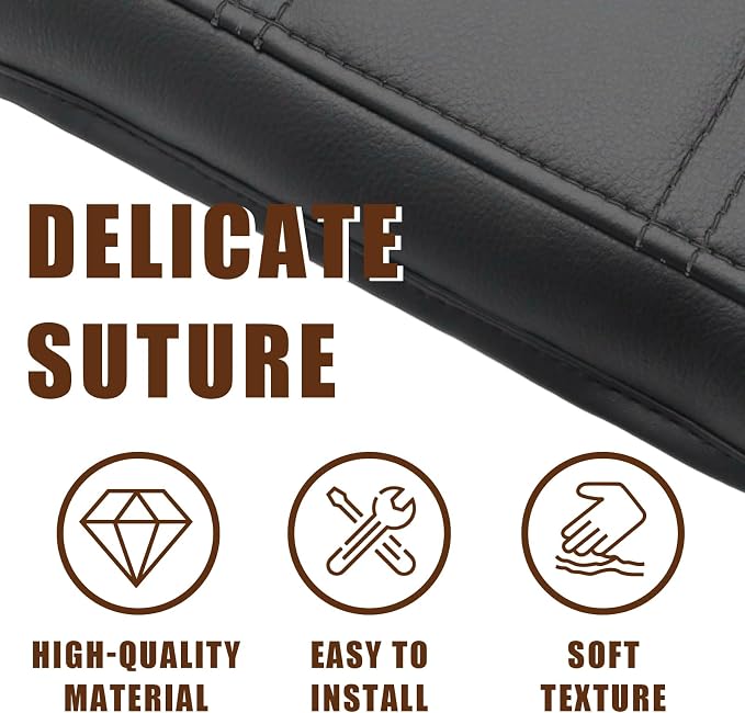 Muslogy Center Console Armrest Cover Fit for GMC Acadia 2023 2022-2017 Accessories, Comfort Armrest Pad Console Lid Cushion Vegan Leather Regular Thick(Black/Black Trim)