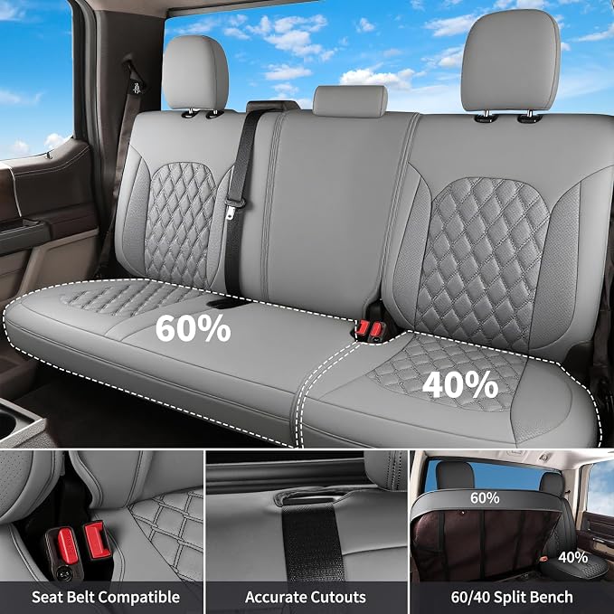 Huidasource Tacoma Gray Seat Covers, Nappa Leather Front & Rear Truck Seat Cushion Cover Fit for 2nd Gen Toyota Tacoma 2005-2015 Double&Crew Cab Base Prerunner SR5 Limited TRD Sport(Full Set/Gray)