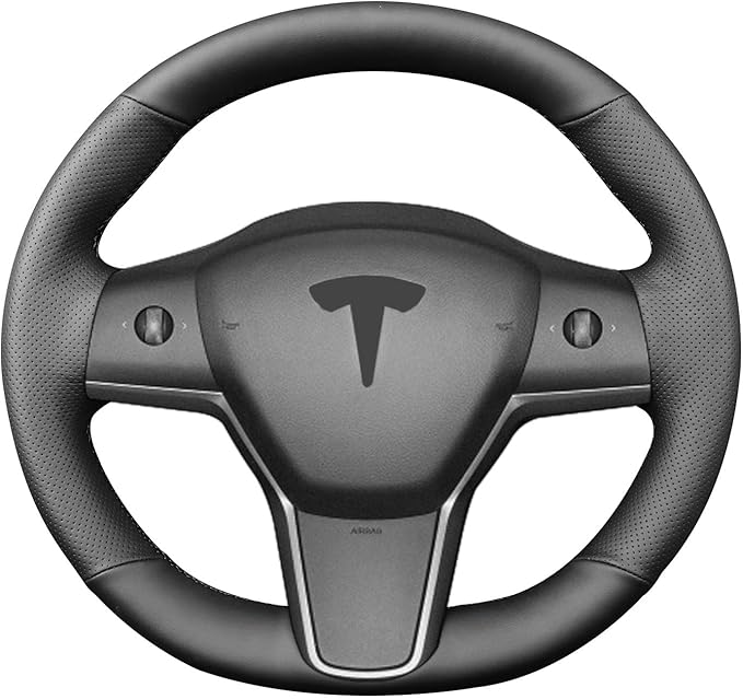Hand Sewn Steering Wheel Cover,Fit for Tesla Model 3 2017-2023/Model Y 2020-2023,Non-Slip Breathable Microfiber Leather Steering Wheel Cover On Wrap Car Interior Accessories