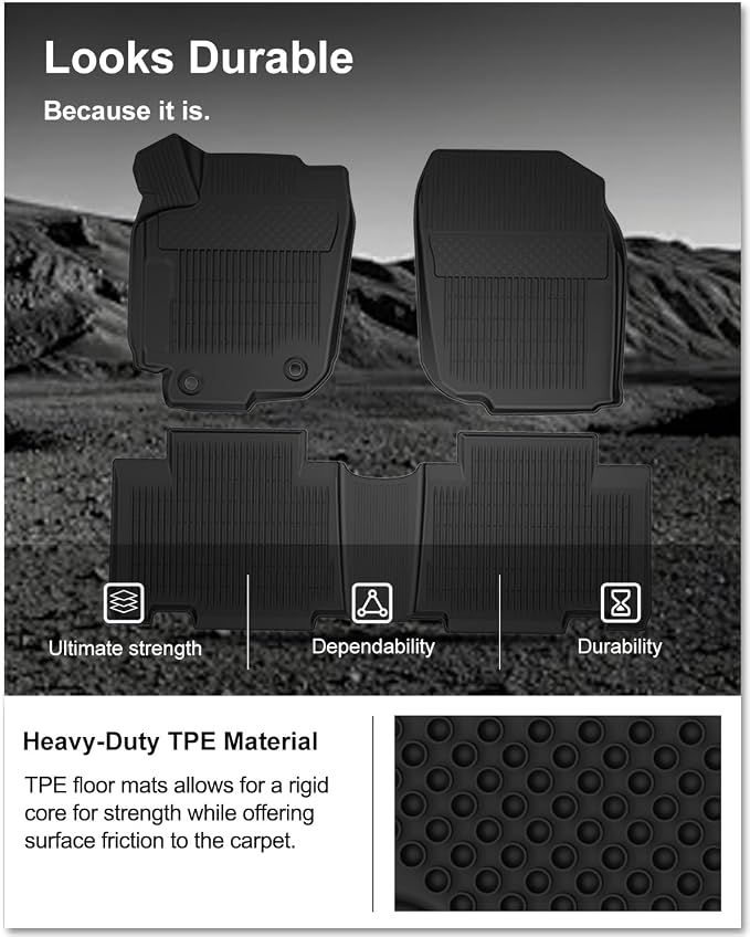 Kiwi Master Floor Mats for 2013-2018 Toyota RAV4 (Non-Hybrid) | OEM Replacement PT908-42165-20, Custom Fit All Weather Car Mats, Heavy Duty TPE Floor Liners, Front & Rear 2 Row Set, Black