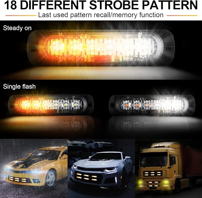 20 Pack LED Emergency Strobe Lights 6 LED Amber White Surface Mount Flashing Lights Warning Emergency Flashing Lights Construction Caution Lights for Truck Off Road Car Firefighter Vehicles ATV SUV