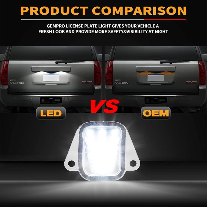 Gempro LED License Plate Lights Rear Bumper Tag Lamp Assembly for 2007-2014 Chevy Suburban Tahoe GMC Yukon C-adillac Escalade ESV, 6000K White 2PCS