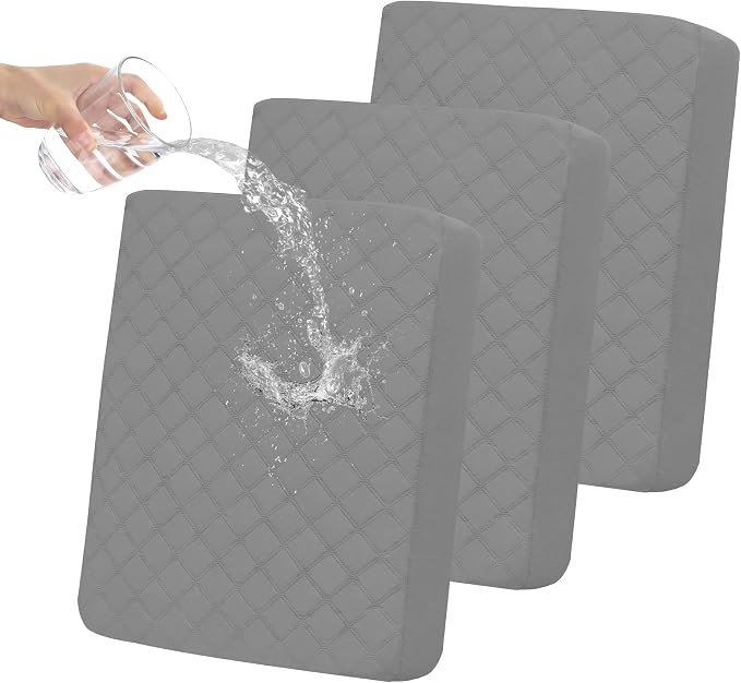 Easy-Going Waterproof Couch Cushion Covers, Non-Slip Leakproof Sofa Seat Cushion Slipcovers, Quilted and Stretch Furniture Protector for Dogs, Pets (3-Piece Sofa Cushion, Grey)