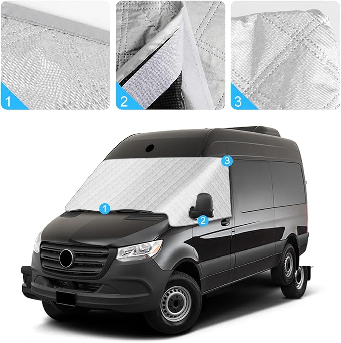 Windshield Sun Shade for Mercedes Sprinter 2019-2026, External 5-Layer Reflective Sunshade for 2019-2026 Mercedes-Benz Sprinter VS30