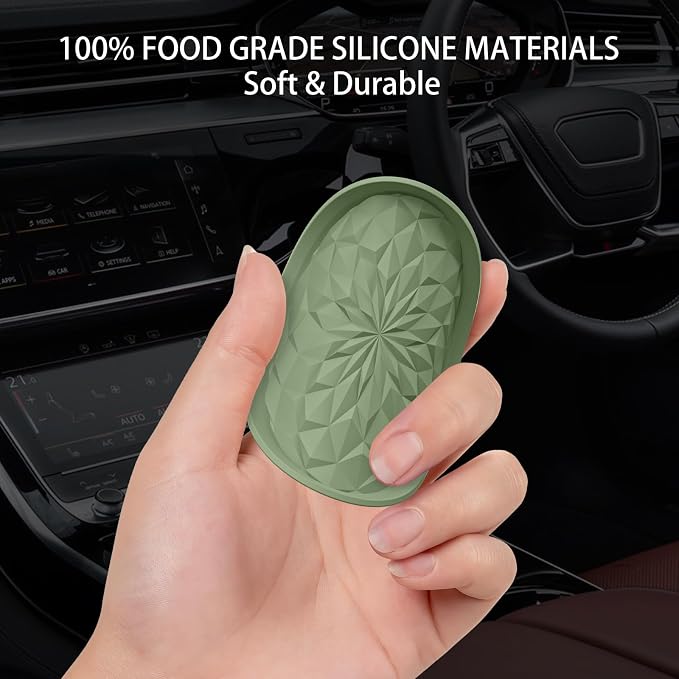 ME.FAN Car Coasters for Cup Holders [4 Pack] - 2.75In Silicone Auto Mug Mats - Universal Non-Slip Recessed Car Interior Accessories Olive Green