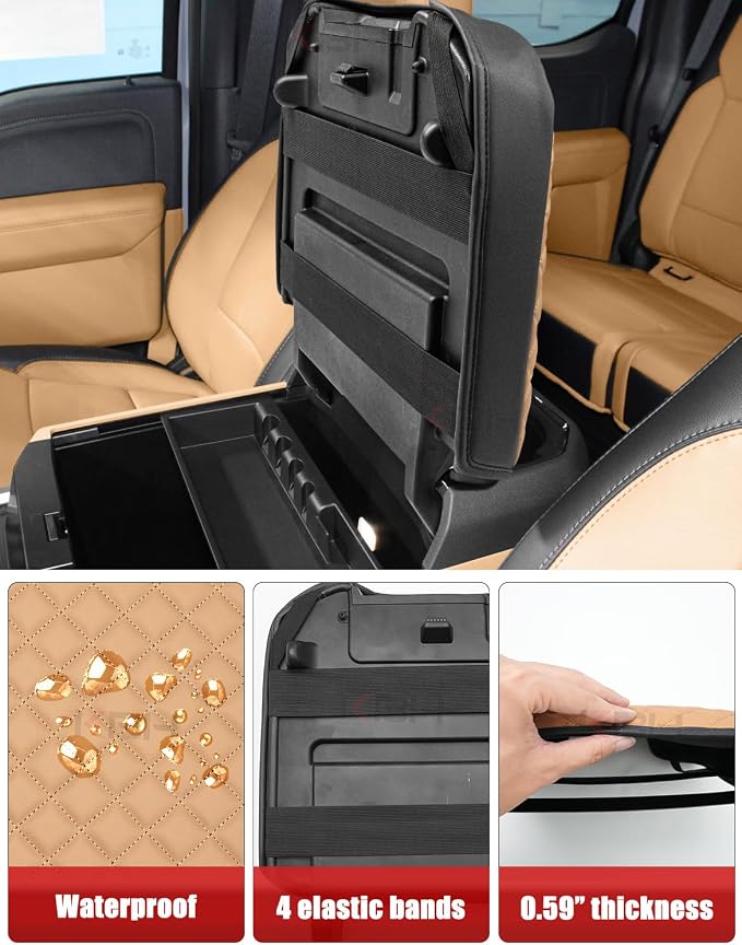 KBH Center Console Armrest Cover for F250-F550 Super Duty 2023-2026, Bucket Seat, Vinyl Leather Interior Trim, Arm Rest Lid Cushion Rrotector, Anti-Scratch, Carmelo Brown