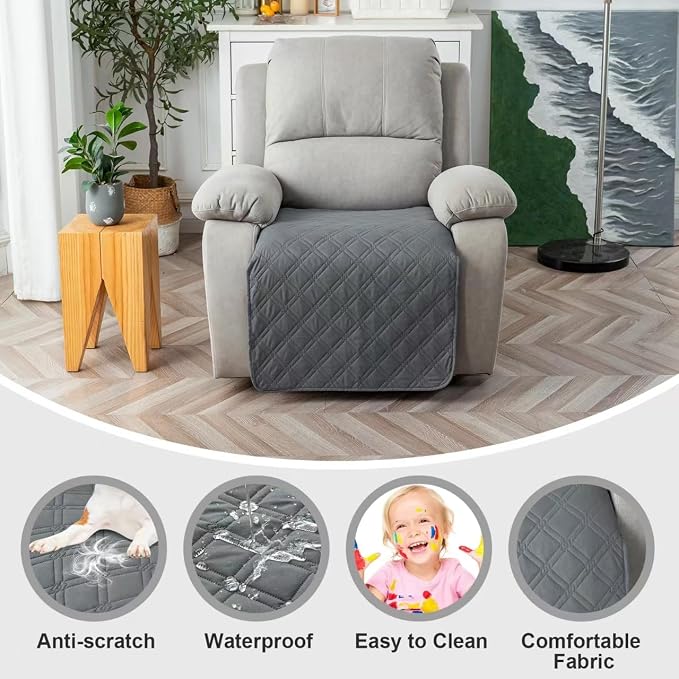 Genina Waterproof Recliner Chair Covers, Recliner Cover for Dog Pets Friendly, Washable Antislip Reclining Chair Cover Furniture Protector, Sofa Slipcover for Living Room(23.6inch/Dark Grey)