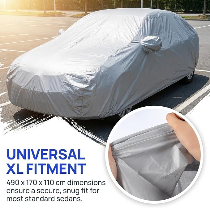 Operitacx Universal Car Cover for Sedan and SUV - All Weather Waterproof, Windproof & UV Protection - Premium Silver Coated Breathable Outdoor Full Exterior Cover