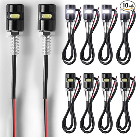 Frienda 10 Pcs License Plate Light 12v LED Motorcycle License Plate Light Waterproof Tag Screw Bolt Lamp Black Aluminium Bulb Holder Legal for Car Truck Motorcycle Bike Rv Atv Holder (1 Smd)