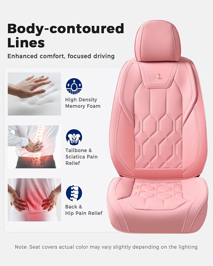 Huidasource Front Seat Covers, Universal Fit for Most Cars SUV Trucks, Full Coverage Leather Seat Cover, Airbag Compatble, Seat Function Retain, Storage Pocket Design, Easy to Install, Pink