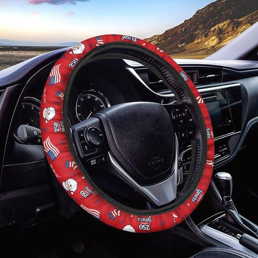 AFPANQZ Car Steering Wheel Covers 14-15" inch for Most Car Sedans SUVs | Santa Claus American 250th Print, Women Men Car Interior Accessories Universal Fit Auto, Suvs, Truck