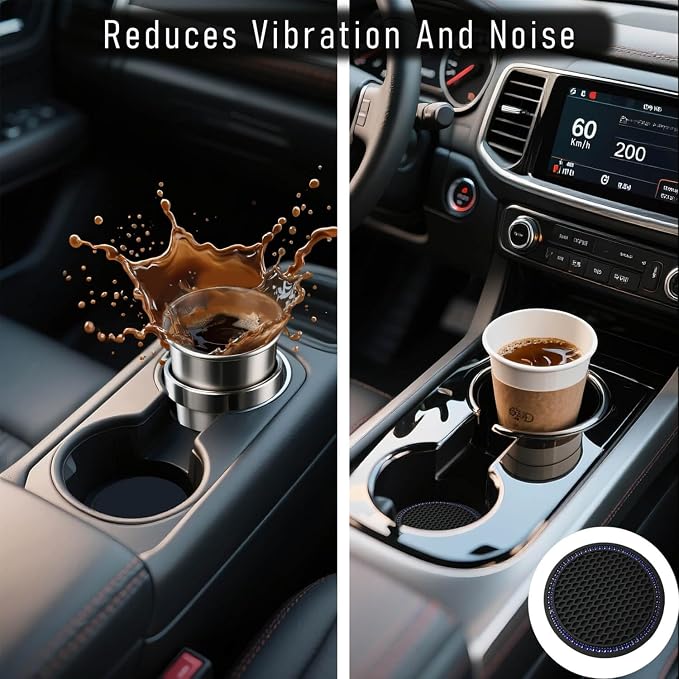 Car Cup Holder Coaster 4 Pack - Non Slip & Shockproof,Flexible PVC Rubber Insert for Car/Truck/SUV/Van (2.75"x0.2") Universal Fit Auto Cup Holders Accessories (Diamond Cup Coaster Blue)